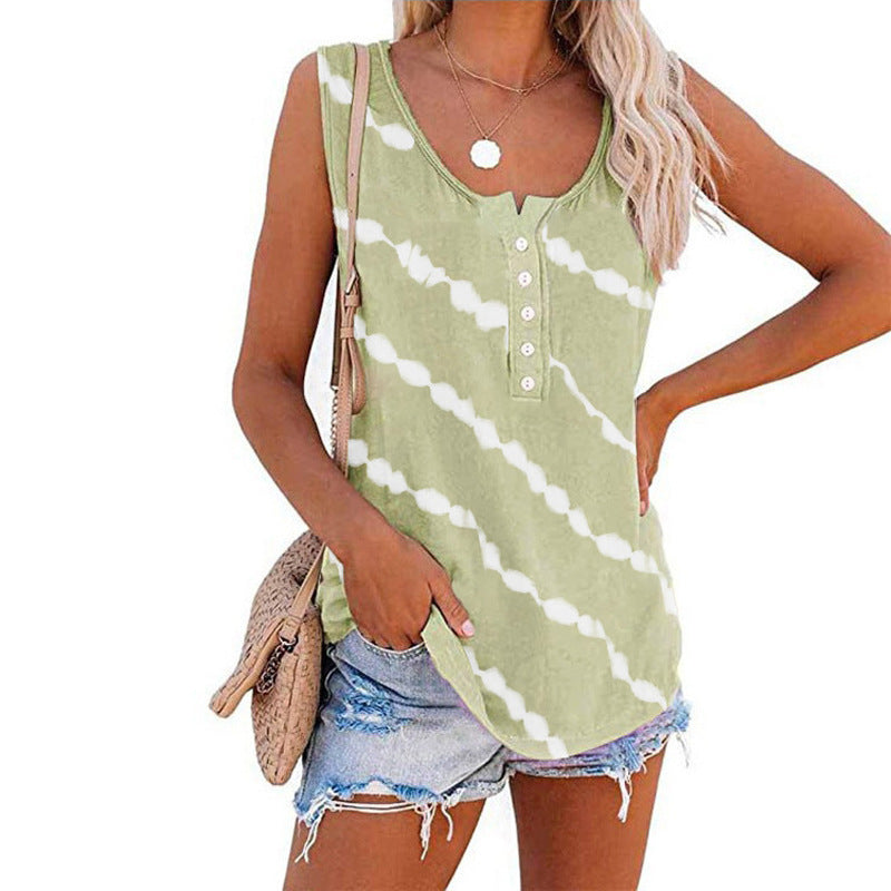 Damen ärmelloses Oberteil mit Knopfleiste und modernem Batik-Muster WW