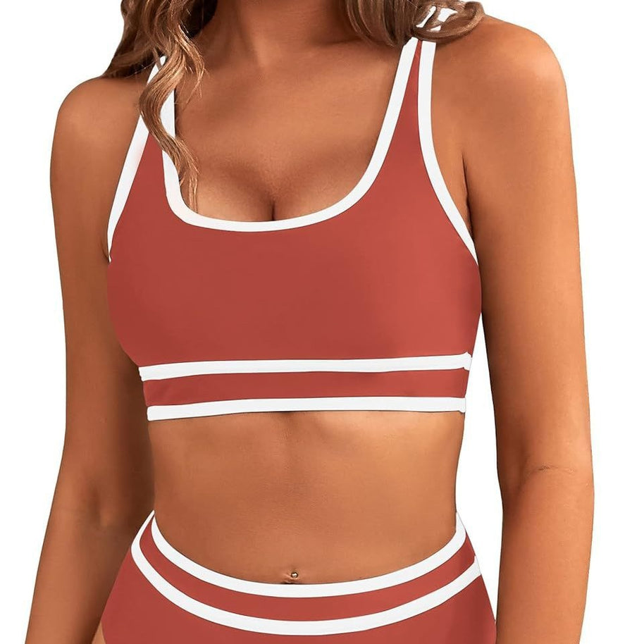 Damen Sportliches Bikini-Set mit breiten Trägern und hohem Schnitt WW