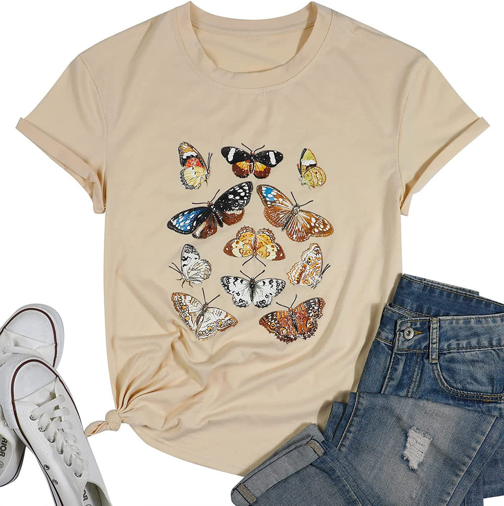 Damen Graffiti T-Shirt mit Schmetterling und floralem Design WW