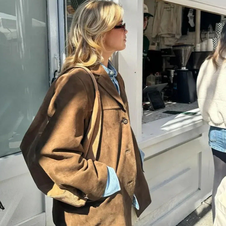 Damen schicke Blazerjacke aus weichem Material mit praktischen Taschen WW