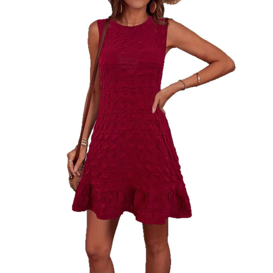 Damen ärmelloses Sommerkleid aus strukturiertem Material mit frischem Saum WW