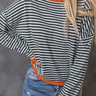 WW Kontrast gestreifter Drop-Shoulder-Pullover