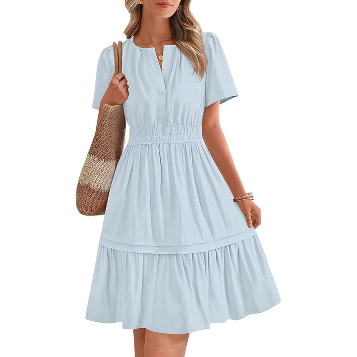 Damen gesmoktes Freizeitkleid mit voluminösem Rock W&W Mode