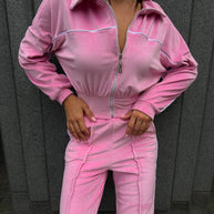 Damen Sportlicher Cropped Fleece-Trainingsanzug WW