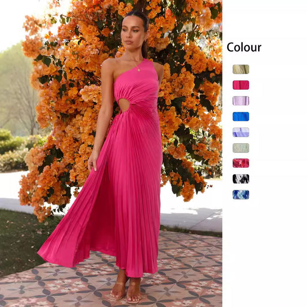 Damen Maxikleid mit raffiniertem Faltenwurf und asymmetrischem Design WW