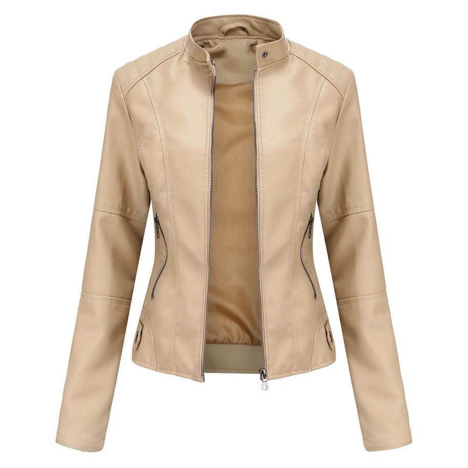WW - Damen schlichte Kunstlederjacke für einen kantigen Look