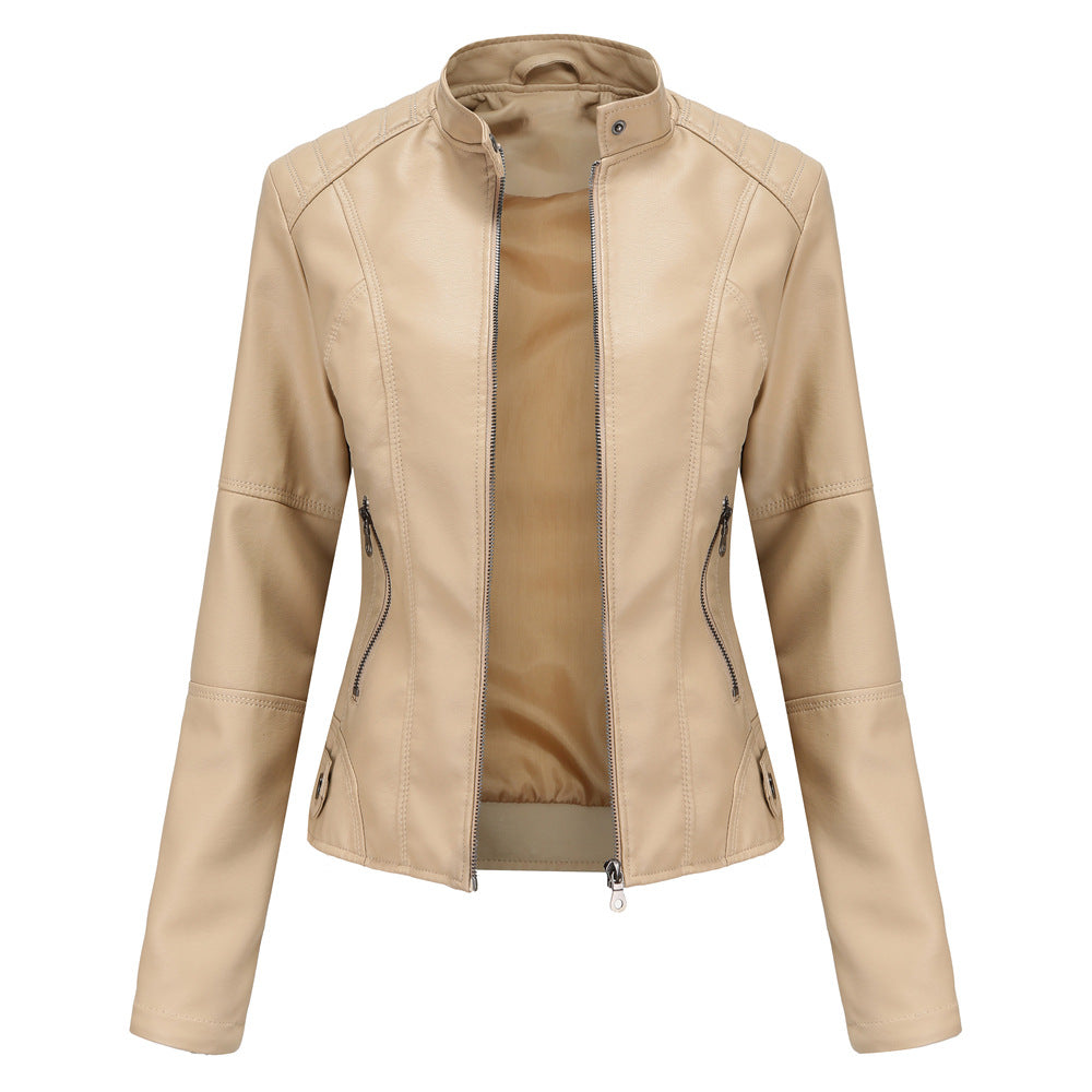 WW - Damen schlichte Kunstlederjacke für einen kantigen Look