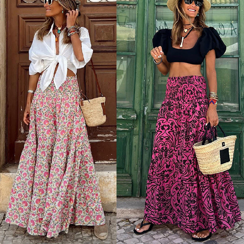 Damen Maxirock mit floralen Mustern und voluminösem Schnitt WW