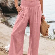 Damen Lange, weite Leinenhose mit elastischem Bund WW