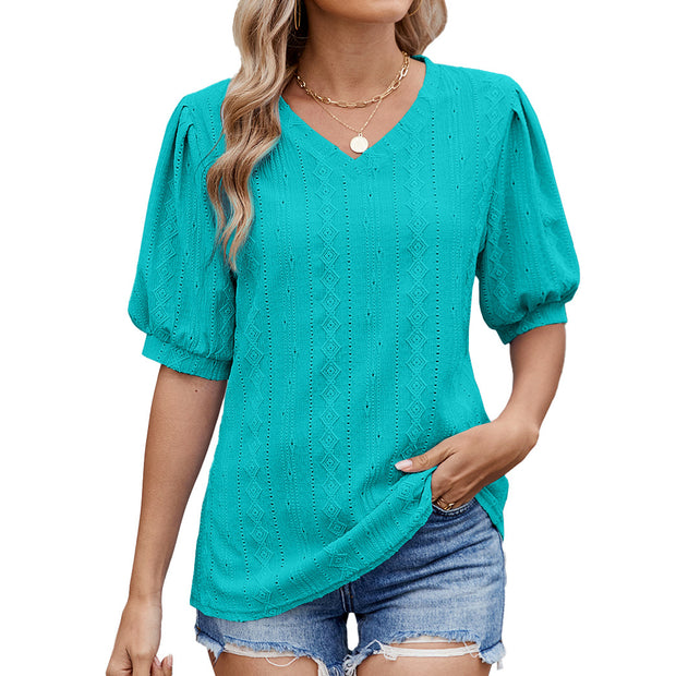 Damen Bluse mit eleganten Puffärmeln und feinem Lochmuster WW