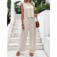 Damen lässiger Jumpsuit mit schickem Rückenausschnitt und weitem Bein WW