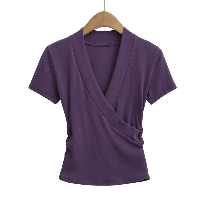 Damen Wickeloberteil mit elegantem V-Ausschnitt und figurumspielendem Schnitt W&W Mode