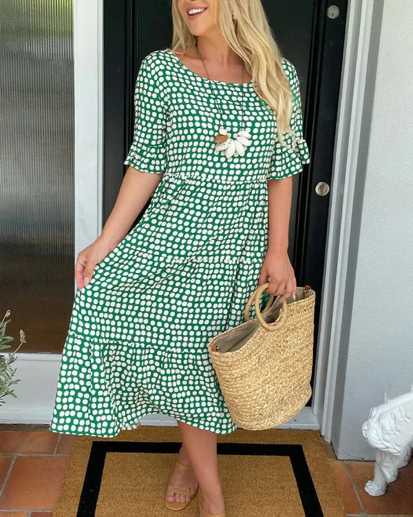 W&W Mode | Sommer Rundhals Bedrucktes Kurzarmkleid