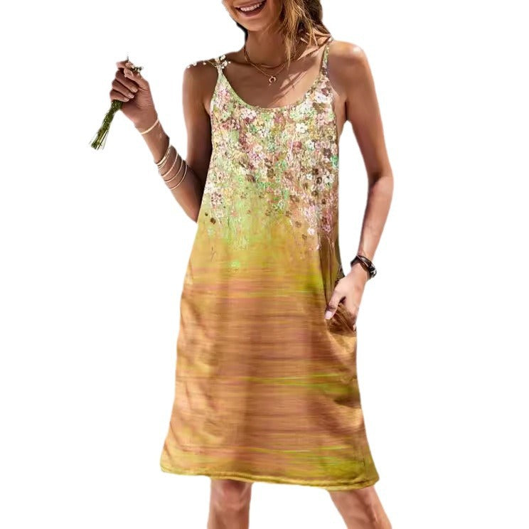 Damen Sommerkleid im eleganten Floral-Design mit bequemen Spaghettiträgern WW