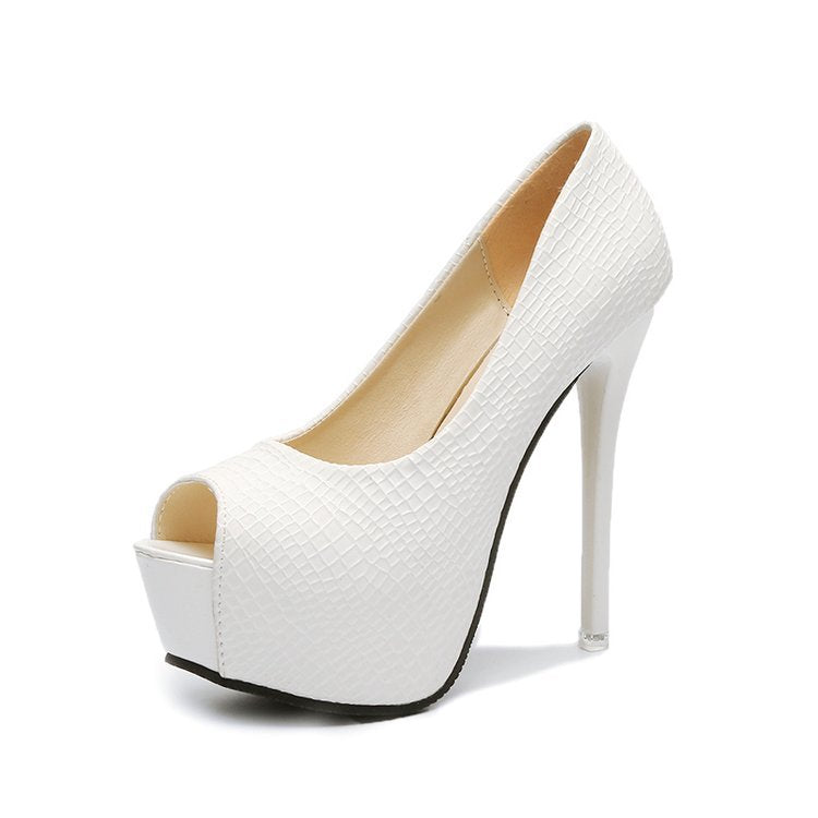 Damen Peep-Toe Pumps mit luxuriösem Schlangenleder-Effekt und hohem Blockabsatz W&W