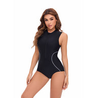 Damen Sportlicher Neopren-Schwimmanzug mit kurzem Arm und durchgehendem Reißverschluss WW
