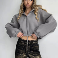 Damen Sportlicher Cropped Hoodie WW