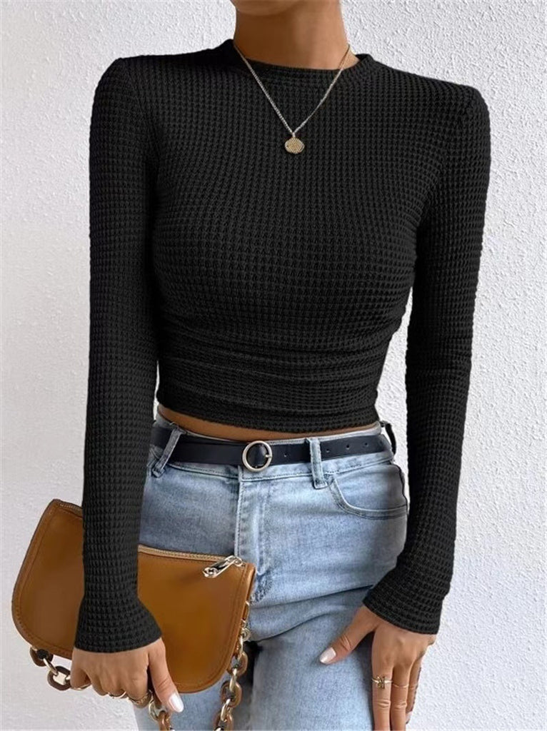 Damen Cropped Langarmshirt aus strukturiertem Material mit tailliertem Schnitt WW
