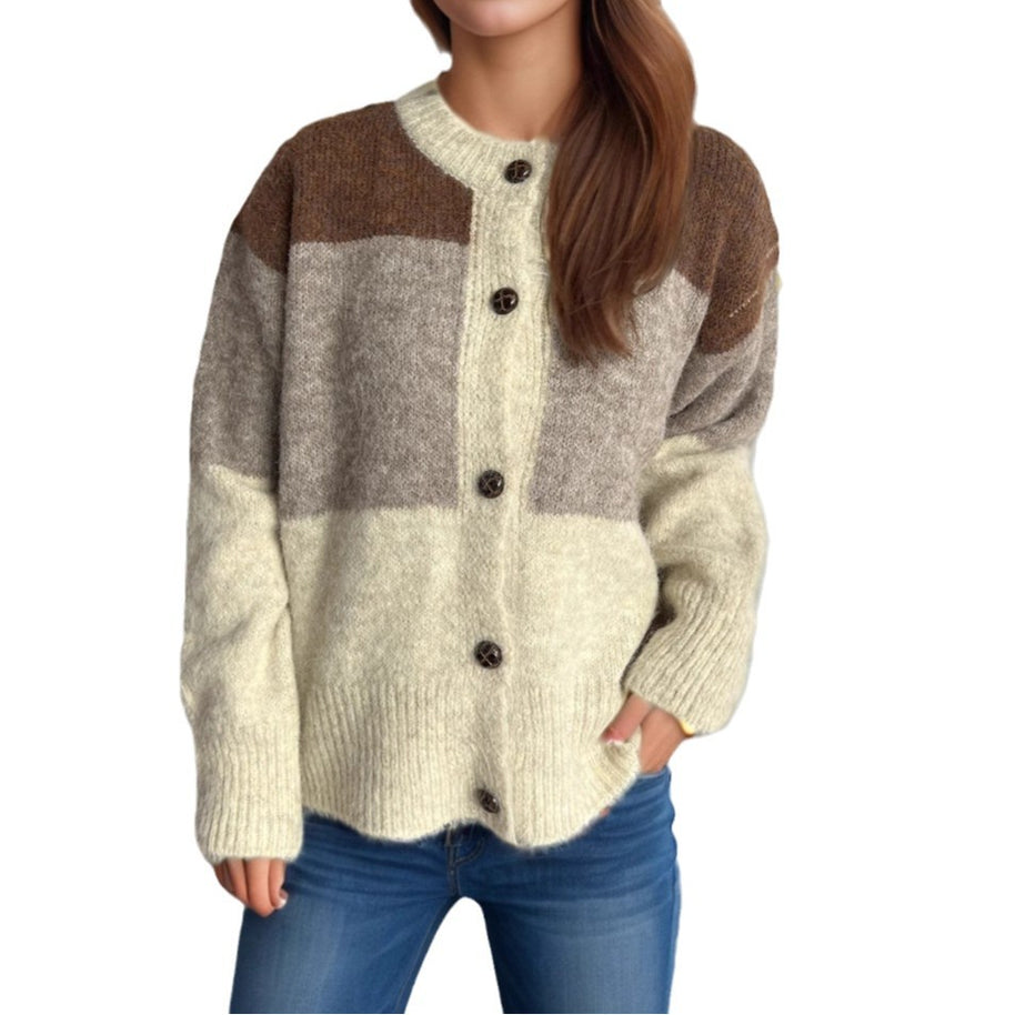 Damen Strickjacke mit knöpfbarem Design und modernen Farbschnitten WW