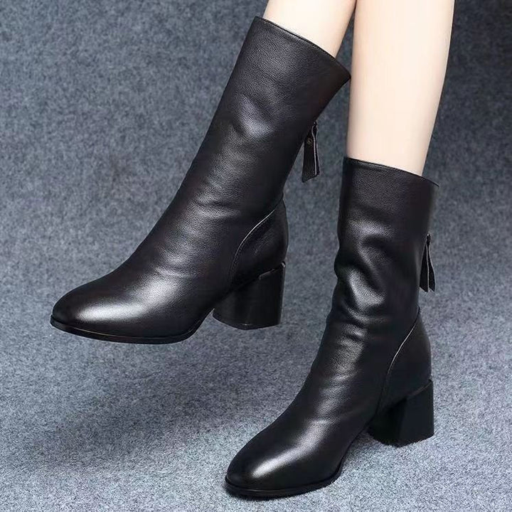 Damen vegane Lederstiefeletten mit Reißverschluss