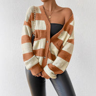 Damen Strickjacke mit trendigem Blockstreifenmuster und weichem Material WW