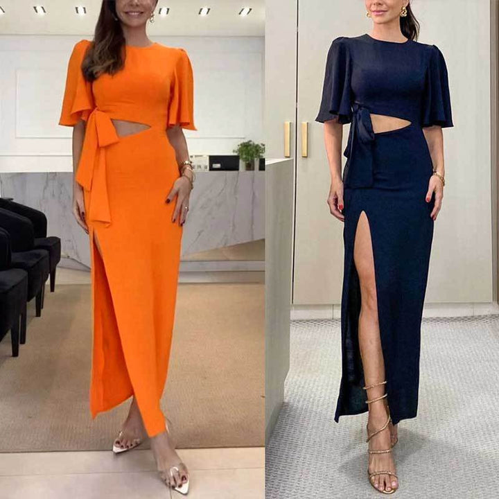 Damen Maxikleid mit elegantem Schlitz und fließendem Oberteil W&W Mode
