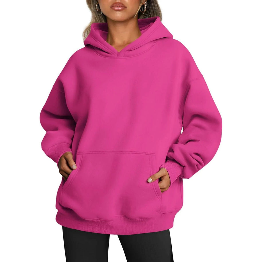 Damen oversized Kapuzenpullover aus weichem Baumwollmix mit praktischen Taschen WW