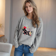 Damen Pullover mit tierischem Motiv und dekorativen Stickereien WW
