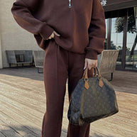 Damen bequemer Fleece-Athleisure-Anzug mit Stehkragen und Reißverschluss WW