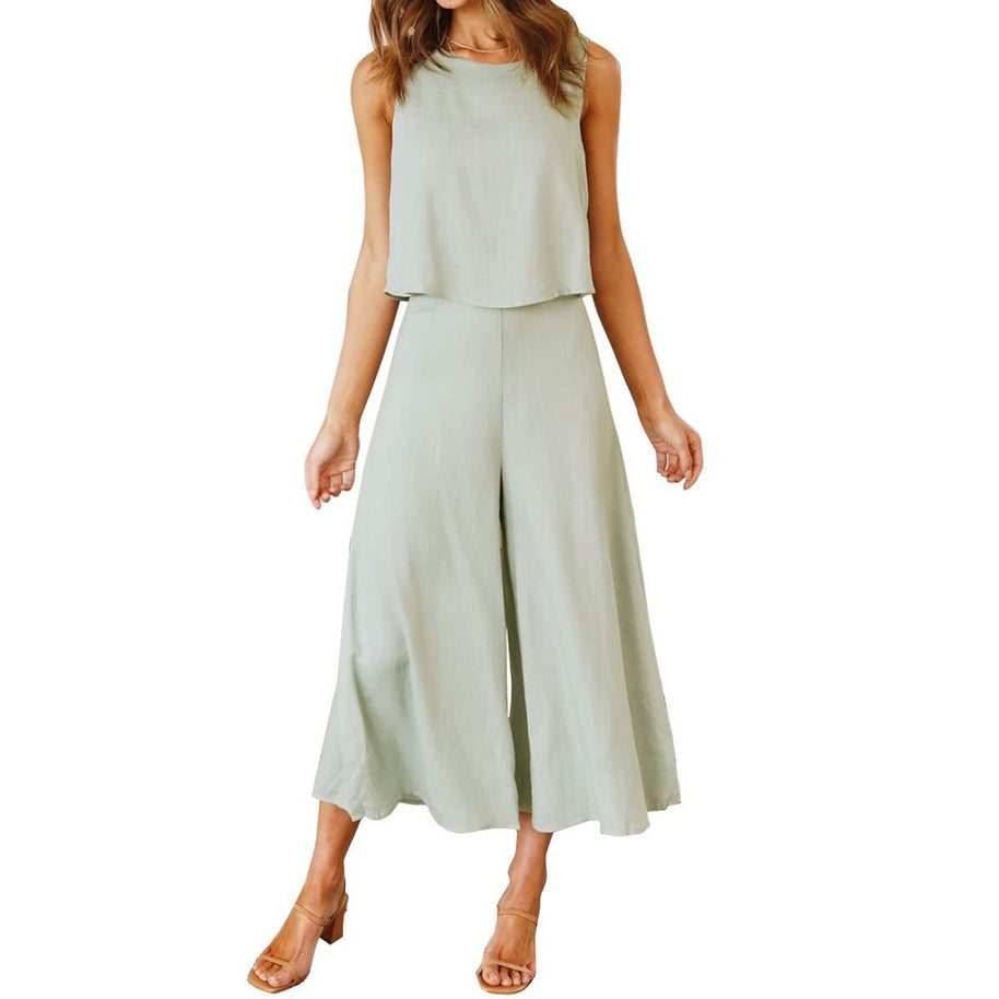Damen Luftiger Jumpsuit mit schwingendem Bein und ärmellosem Design WW