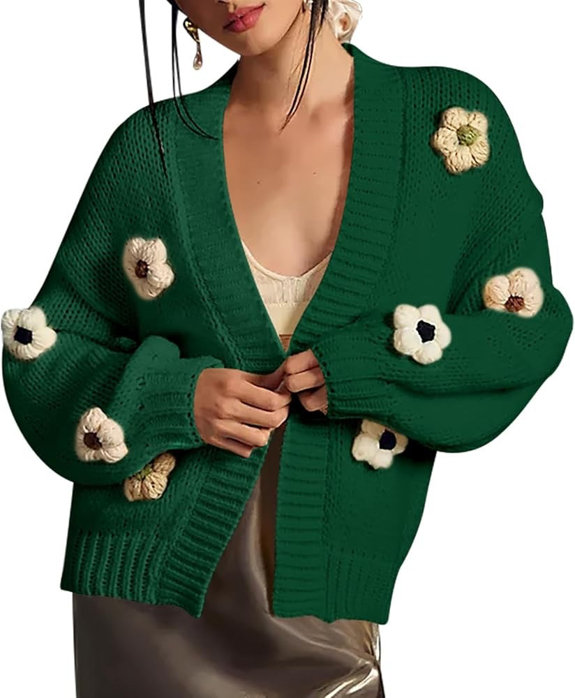 Damen Strickjacke mit Blumenapplikationen WW