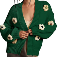 Damen Strickjacke mit Blumenapplikationen WW