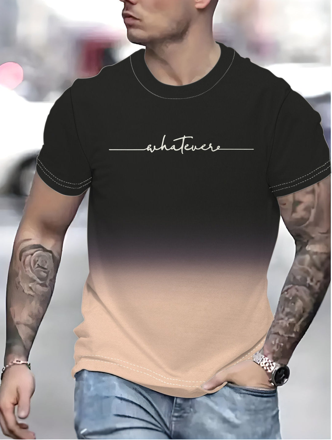 Herren T-Shirt mit kreativem Schriftzug und modernem Farbverlauf W&W Mode