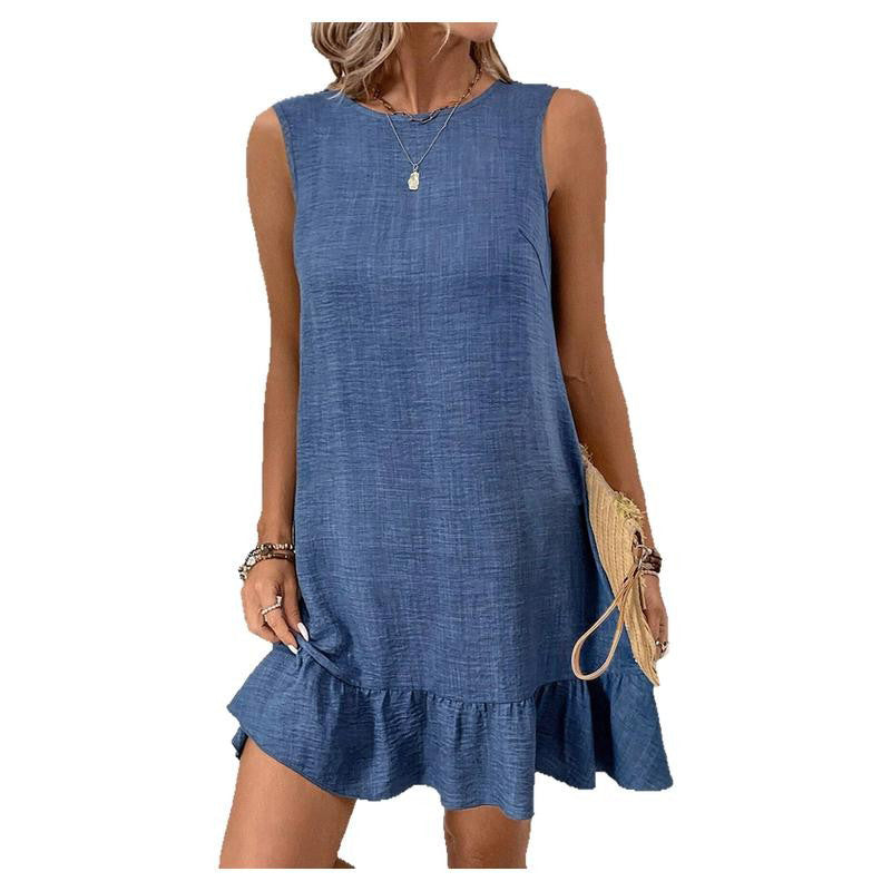 Damen ärmelloses Kleid mit Rüschensaum und lässigem Schnitt WW