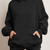 Damen oversized Kapuzenpullover aus weichem Baumwollmix mit praktischen Taschen WW