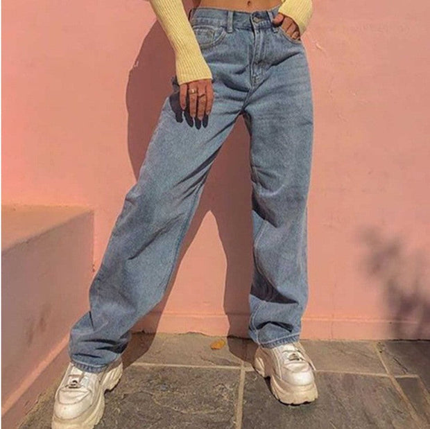 WW | Damen Retro Inspirierte Weite Beinform Denim Blaue Jeans