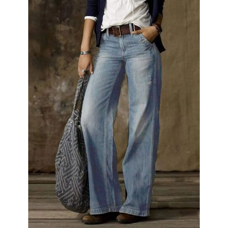 W&W Mode | Retro Lässig Gerade Weite Beinhosen Jeans