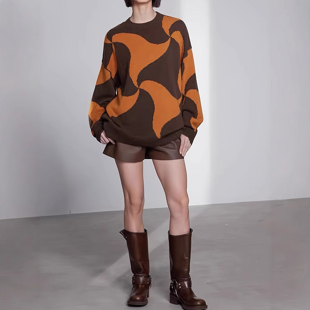 Damen Übergroßer Pullover mit einzigartigem Muster W&W Mode