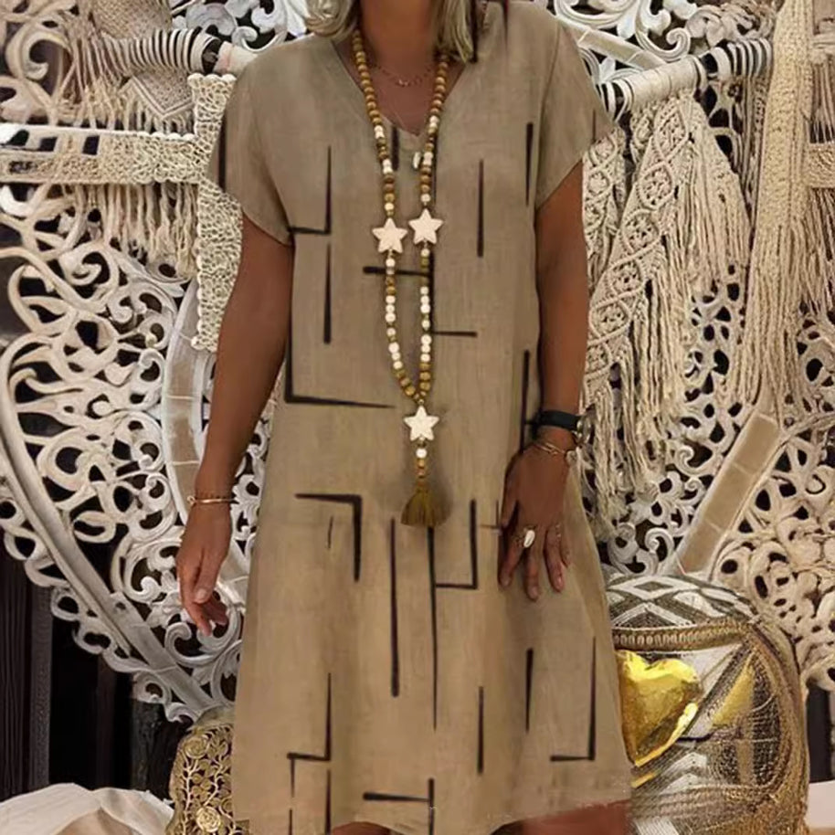 Damen Bequemes Tunika-Kleid mit modernen grafischen Mustern WW