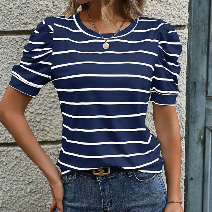Damen T-Shirt mit dekorativen Puffärmeln und modernem Streifenmuster W&W Mode