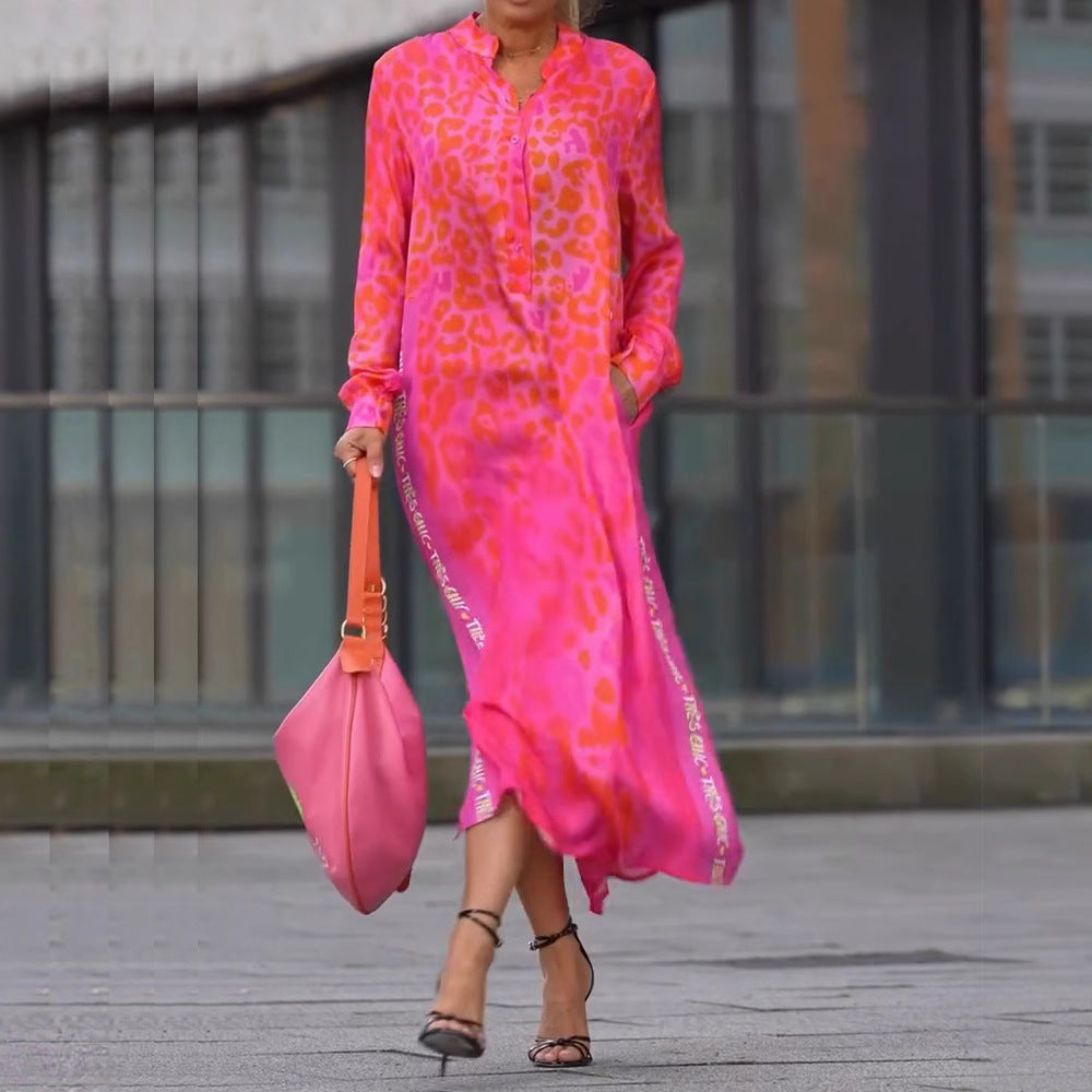 Damen Maxikleid mit lässiger Knopfleiste und animalischen Mustern WW