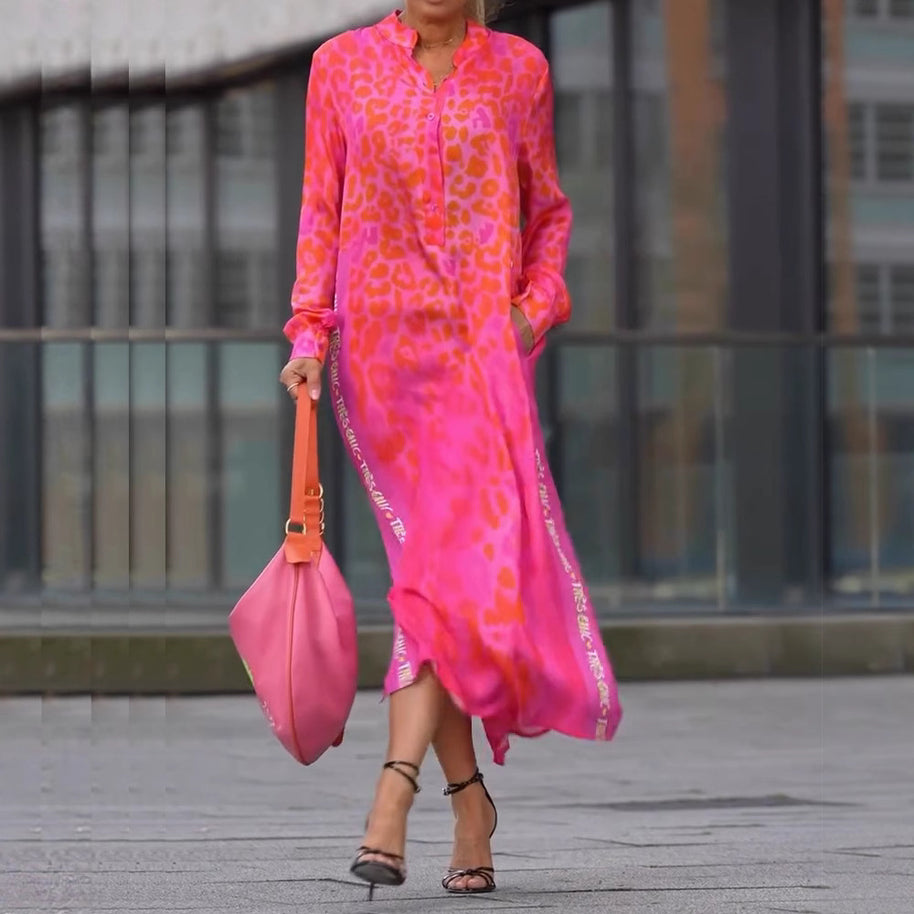 Damen Maxikleid mit lässiger Knopfleiste und animalischen Mustern WW