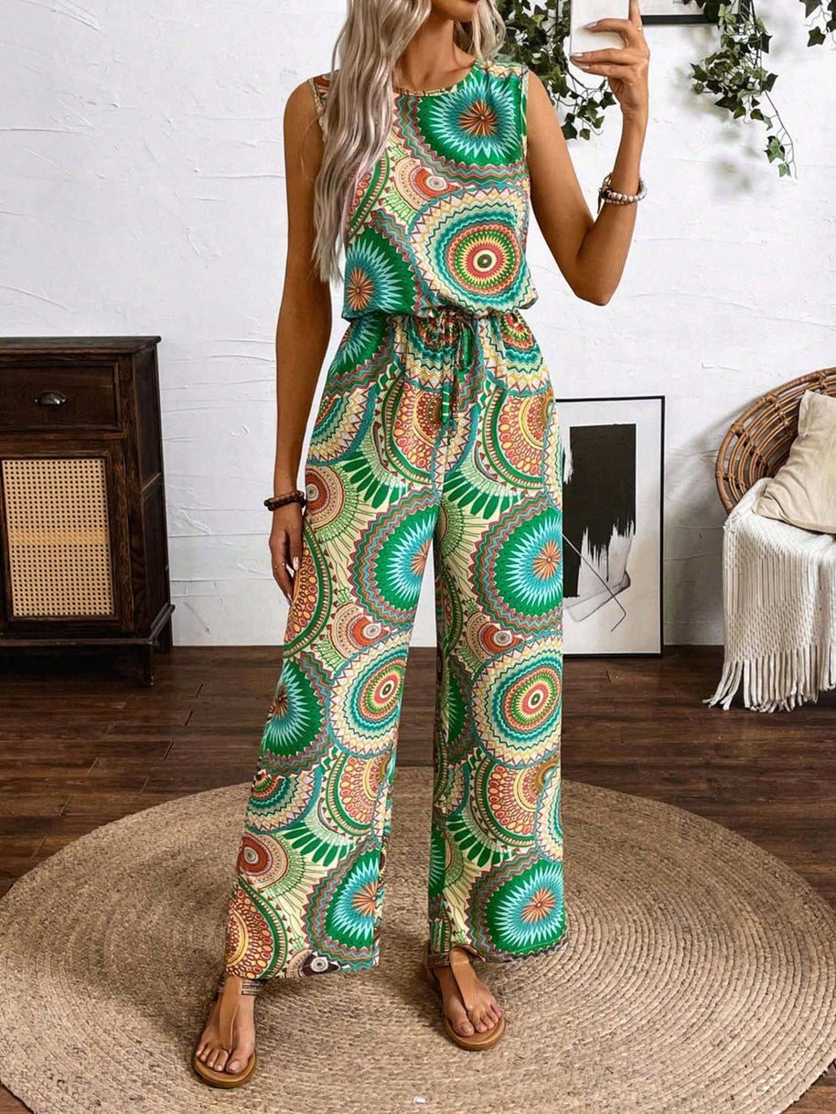 Damen lässiger Jumpsuit mit auffälligem Musterdetail und elastischem Bund WW