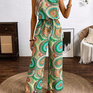 Damen lässiger Jumpsuit mit auffälligem Musterdetail und elastischem Bund WW