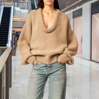 Damen Strickpullover mit V-Ausschnitt und lässigem Schnitt WW