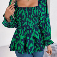 Damen Schnüpfbluse mit weitem Schnitt und modischem Animal-Print WW