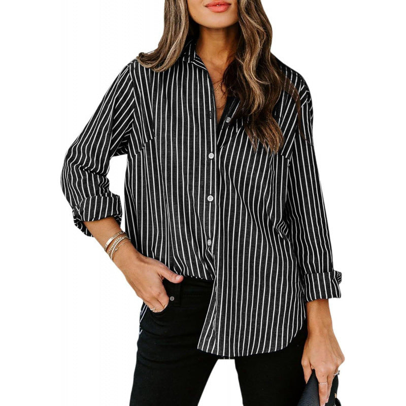 Damen Designermode gestreifte Bluse mit langen Ärmeln WW