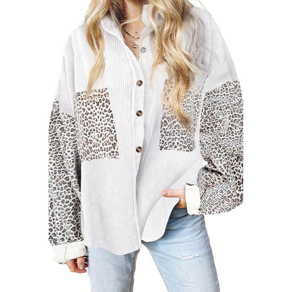 Damen Trendige Kordjacke mit Leo-Details WW