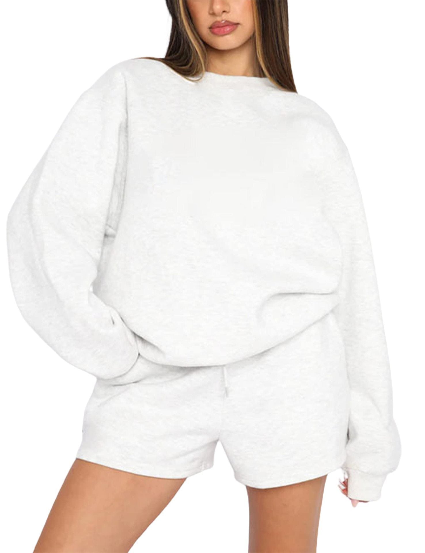 Damen bequemer Fleece-Cropped-Sweatshirt und Shorts-Mix WW