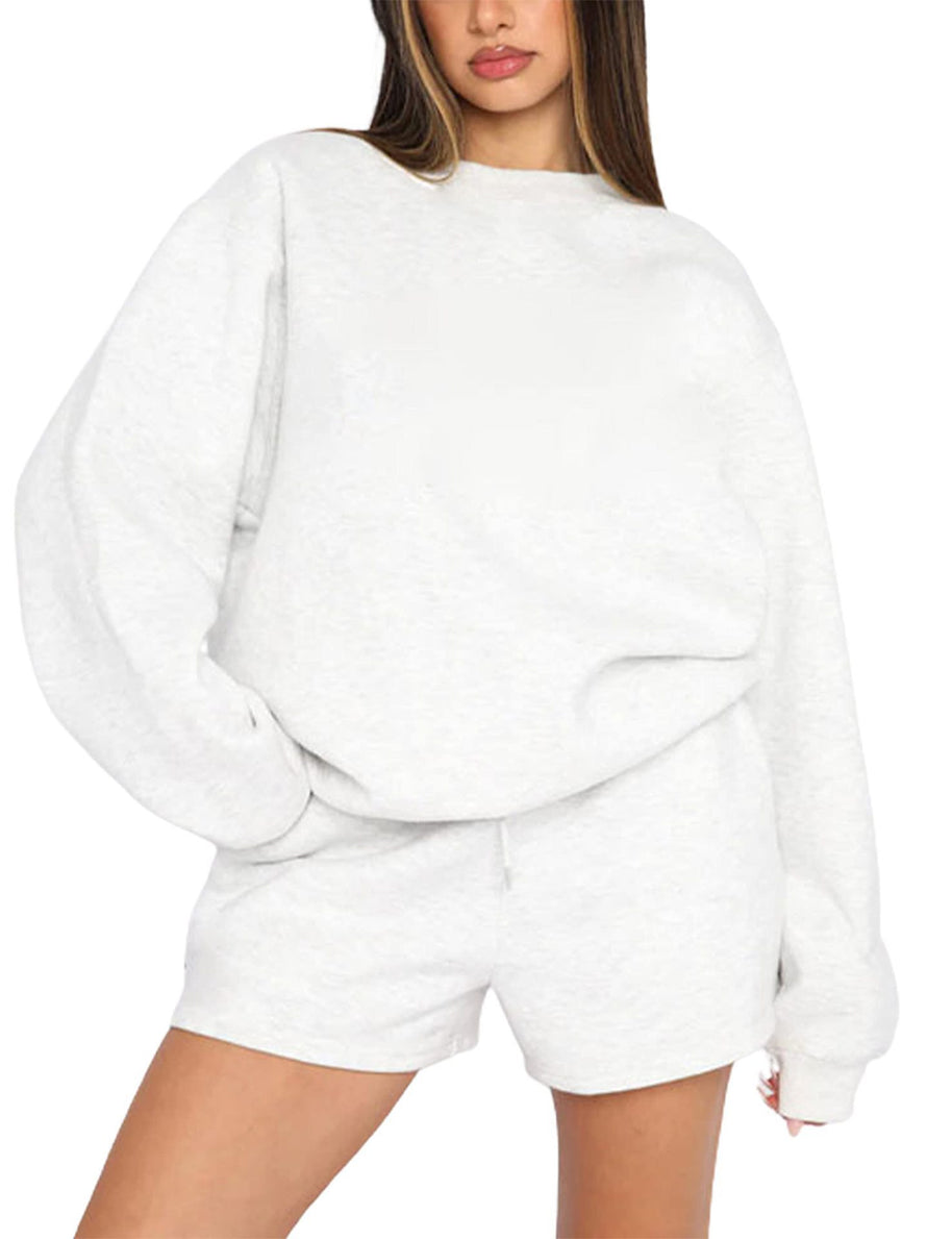 Damen bequemer Fleece-Cropped-Sweatshirt und Shorts-Mix WW